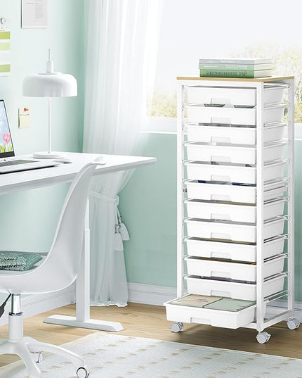 Rolling Cart with Drawers,12 Drawer Rolling Cart,Rolling storage cart with drawers,White Rolling Drawer Cart,Teacher Rolling Cart for Classroom Storage,Craft Cart with Wooden Tabletop