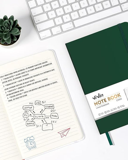 ViVin Lined Journal Notebooks, 3 Pack, (Black, Burgundy, Dark Green), 192 Pages, Medium 5.5 x 8.3 inch, College Ruled, A5 Hardcover Notebooks, Journaling Notebooks for Work, Writing, School