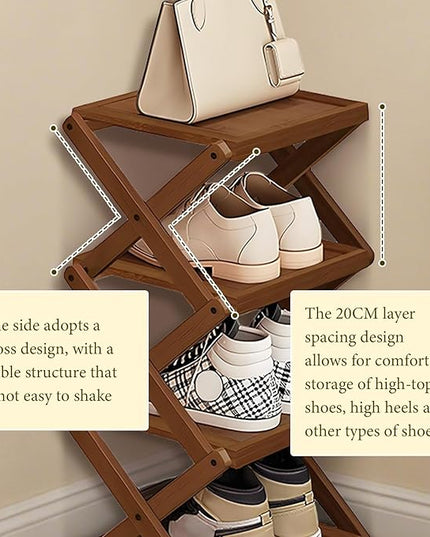 YYW Shoe Rack, Foldable Shoes Organizer Free Standing Shelf for Entryway, Closet, Hallway, Foldable X Shape Multi Tier Shoe Rack (Brown,4 Layers)