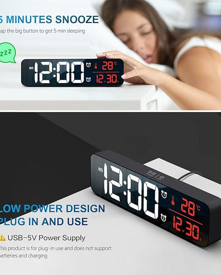 Hournor Digital Clock for Bedroom, Digital Wall Clock for Living Room Decor, Desk Table Clocks, Digital Clock Large Display, Bedroom Smart Alarm Clock for Office Red