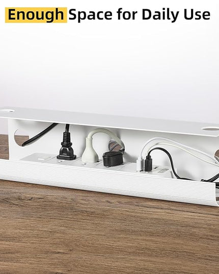 YECAYE Large Under Desk Cable Management,Easy Install Cable Management Under Desk with 4 Cord Holders & 6 Ties,Child & Pet-Safe Cord Hider,Wire Organizer,Wire Cover Tray,White