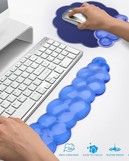Gel Cloud Keyboard and Mouse Wrist Rest, Cute Wrist Support and Arm Support Rest for Typing Pain Relief，Suitable for Office/Computer/Laptop/Gaming Set-Blue