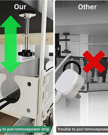 Multi-Model Under Desk Cable Management Tray 2 Packs Metal Under Desk Wire Management Clamp Mount Under Table Cord Management No Damage The Desk (White)