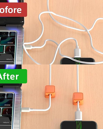 8 Pack Magnetic Cord Organizer, Easy Secure Adhesive Cable Management, Wire Holder Keeper, Hide Or Organize Phone USB Charger Cable, Orange