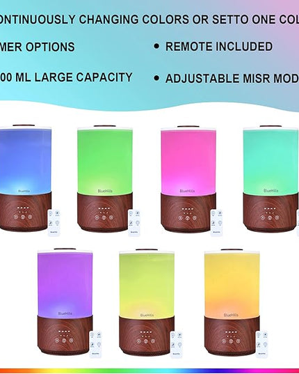 BlueHills Premium 4000 ml Tall Essential Oil Diffuser 4L 4 Liter 50 Hour Run with Remote Timer Aroma Humidifier 1 Gallon Big Capacity High Mist Output for Large Room Lights Dark Wood Grain XL T402