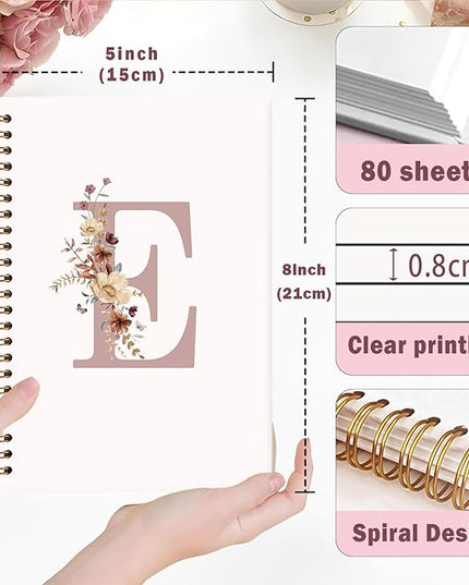 Lacama Pink Initial Letter E Notebook Journal, Aesthetic Wildflower Personalized Spiral Notebook, Customized Monogrammed Gifts, Birthday Gifts for Women, School Supplies, Office Supplies 5.5x8.3