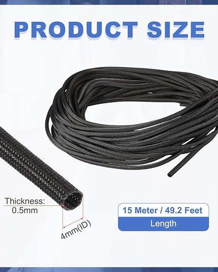 uxcell Insulation Cable Protector,4mm/0.16 Inch-15m/49 Feet High Temp Fiberglass Sleeve Black