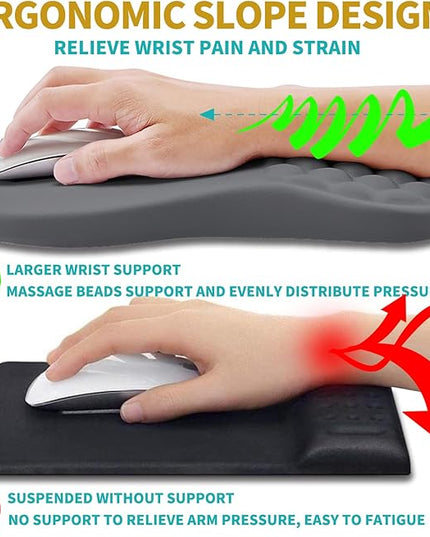 Hokafenle 2 in 1 Ergonomic Mouse Pad Wrist Support & Wrist Rest for Computer Keyboard Set, with Relieve Carpal Tunnel Pain Massage Bulge and Full Memory Gel Design (2In1 Set, Dark Gray)