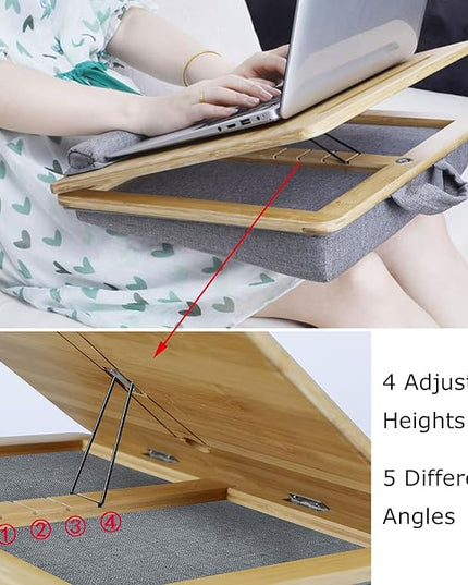SUMISKY Adjustable Lap Desk-Portable Laptop Stand with Cushion, Bamboo Platform with Phone Holder, Wrist Pad Fits up to 15.6 Inch Laptops