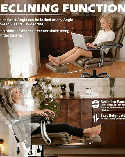 600LBS Reclining Heavy Duty Office Chair with Foot Rest, Big and Tall Office Chair with Pocket Spring Cushion, Large High Back with Adjustable Lumbar Support,Dual Rubber Wheel
