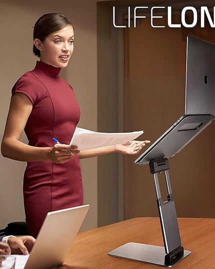 Laptop Stand for Desk, Ergonomic Sit to Stand Laptop Holder Convertor, Adjustable Height from 2.1" to 13.8", Supports up to 22lbs, Compatible with MacBook, All Laptops Tablets 11-17" - Silver