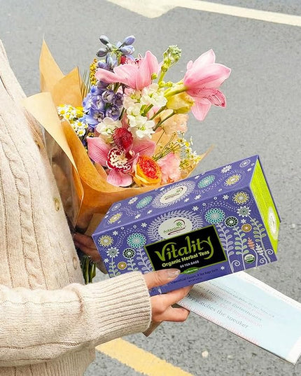 Adanim Bio Vitality Organic Herbal Tea Sampler Gift Set Caffeine Free 8 Flavors Variety Pack 64 Individually Wrapped Tea Bags for Gifting