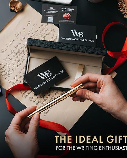 Wordsworth & Black Luxury Fountain Pen - Stunning Gold Pen, 24K Gold Finish,18K Gilded Nib (Medium), Ink Converter, Best Pen Gift Set for Men & Women, Professional, Executive, Office, Nice Pens