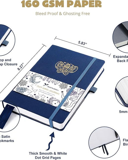 VIVID SCRIBBLES Dotted Journal – 160gsm Bleed Proof Thick White Paper – 200 Numbered Dot Grid Pages – 5.8 x 8.3 inch Bullet Dotted Notebook