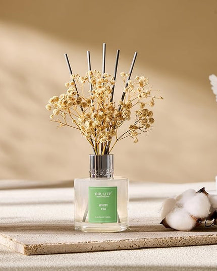 Airkeep Reed Diffuser Set,3.38 fl oz (100 ml) - White Tea Oil Diffusers with 8 Reed Sticks, Home Fragrance Reed Diffuser for Bathroom Shelf Decor