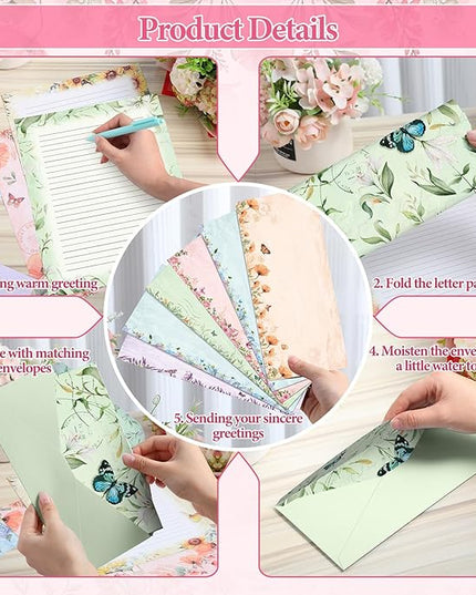 Funrous 90 Pcs Stationary Paper and Envelopes Set, Christmas 60 Sheets Floral Letter Paper and 30 Envelopes, 8.5 x 11 Inch Lined Writing Sheet for Wedding Religious Xmas Party Invitation Gift Decor