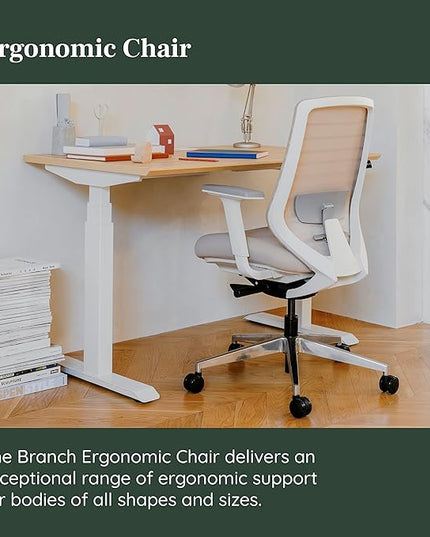 Branch Ergonomic Chair - A Versatile Desk Chair with Adjustable Lumbar Support, Breathable Mesh Backrest, and Smooth Wheels - Experience Optimal Comfort and Support - Sand - White
