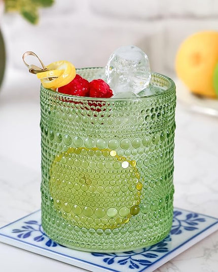 Kate Aspen Sage Green Hobnail Beaded Drinking Glasses Set of 6-10 oz Vintage Glassware, Holiday Entertaining Drinkware, Water & Cocktail Glasses - Great Christmas or Hostess Gift