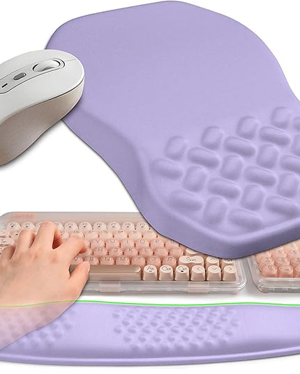 2-in-1 Ergonomic Set, Wave Keyboard Wrist Rest and Massage Slope Mouse Pad Wrist Support, Rebound Memory Foam for Relieve Carpal Tunnel Syndrome and Wrist Pain (Lavender Purple)