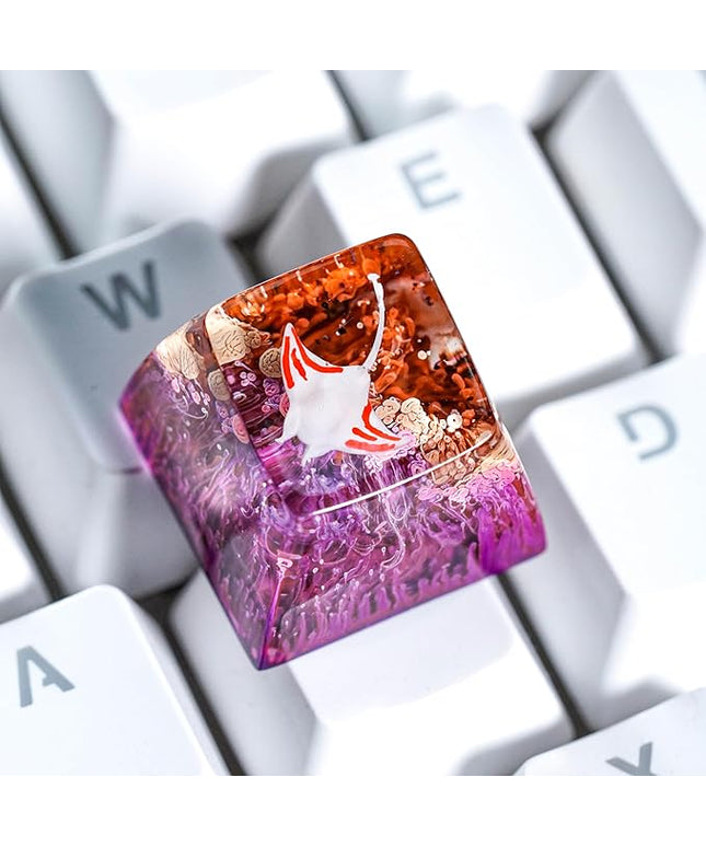 Manta Ray Artisan Keycap Brown Purple Ocean Coral R1 SA Profile Custom Sea Creatures Keycaps 1U ESC Handmade Gaming Resin Key Cap Cherry MX Switch Compatible Mechanical Keyboard Manta Ray Lover Gift