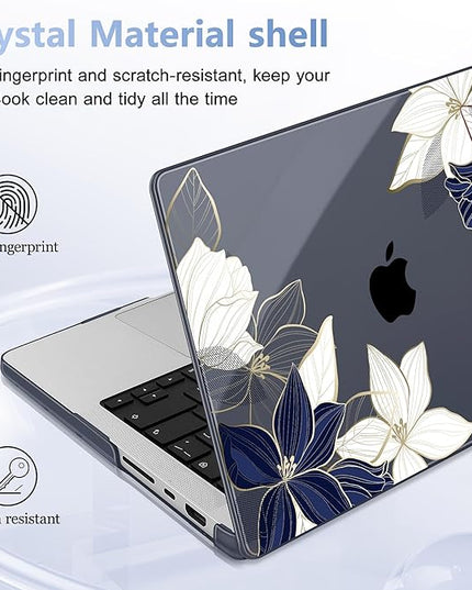 May Chen Case for MacBook Pro 14 inch, Models A2442 A2779 A2918 A2992 A3401 A3185 A3112 A3434, M1 M2 M3 M4 M5 Chip (2021-2025 Release), Plastic Hard Shell Case with Keyboard Cover, Elegant Flower