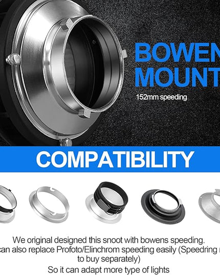 Wellmaking Bowens Mount Optical Snoot Conical, Flash Projector Attachment, Spotlight Snoot Photography Video Artist Modelling Shape Light Studio with Optical Lens Various Gobos Photography Accessories
