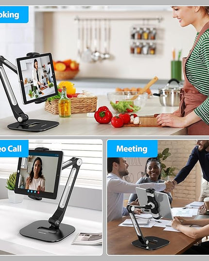 AboveTEK Tablet Stand, Multi-Angle Adjustable iPad Stand Holder, 360° Swivel Tablets Stand Aluminum Desk Mount Fits 4”-11"(Diagonal) iPad/mini/Air/Pro for Business Kiosk Office – Black