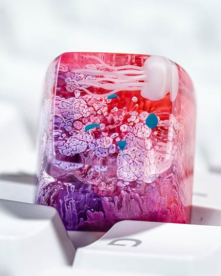 Jellyfish Artisan Keycap Pink Purple Coral Reef R1 SA Profile Custom Sea Creature Keycaps 1U ESC Handmade Gaming Sea Resin Key Cap Cherry MX Switch Compatible Mechanical Keyboard Jellyfish Lover Gift