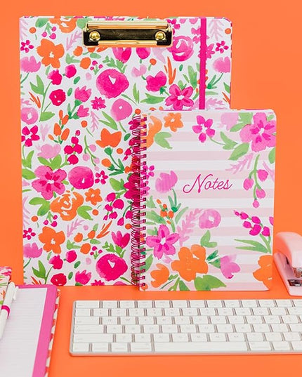 Steel Mill & Co Cute Mini Spiral Notebook, 8.25" x 6.25" Journal with Durable Hardcover and 160 Lined Pages (Watercolor Flowers)
