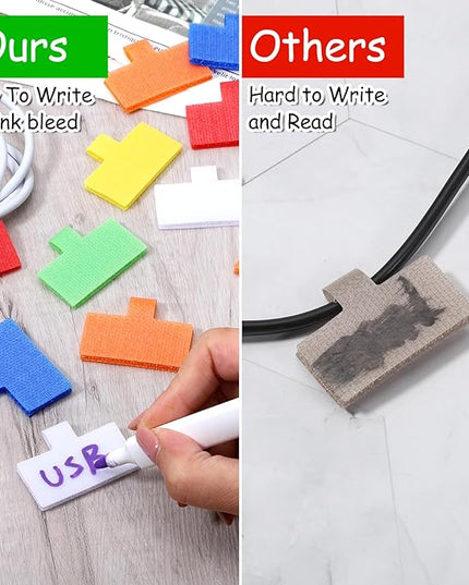 24Pcs Cable Lables, Multi Color Durable Cable Lables Large Size for Organizing Wires and Identification Write On Cord Label Tags for Electronics Self-Adhesive Nylon Label Waterproof Reusable