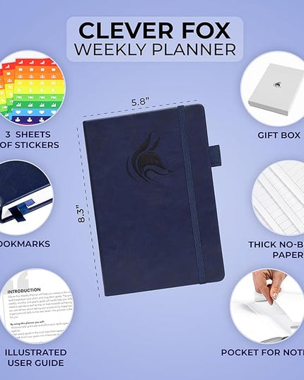 Clever Fox Planner – Undated Weekly & Monthly Planner for Productivity, Time Management & Goals – Organizer Journal – A5 (Dark Blue)