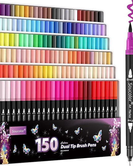 Soucolor Gifts for Women, Gift Baskets for Women Adult, 150 Colors Dual Tip Brush Markers for DIY Journal Kit Coloring Drawing Sketching, Gifts Sets Box