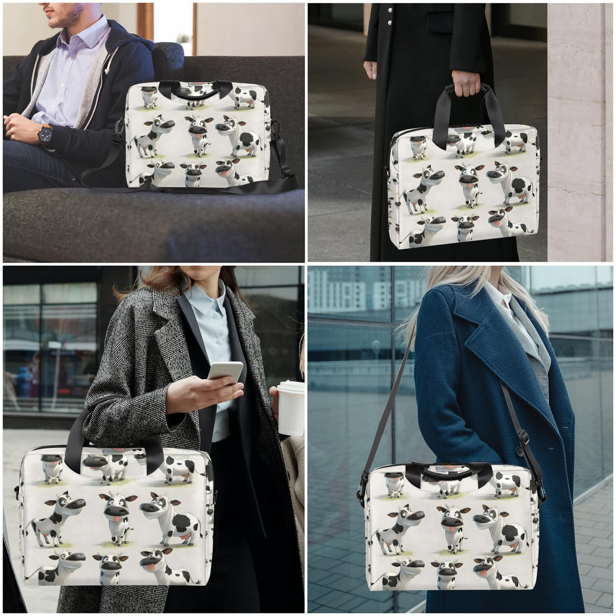 Adornori Cow Farm Animal Laptop Bag 15.6 Inch Waterproof Laptop Sleeve Case with Shoulder Straps Computer Case Cover Slim Briefcase for Men and Women