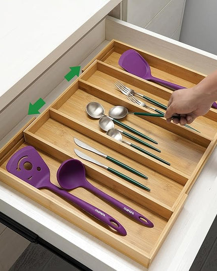 Utoplike Bamboo Expandable Kitchen Drawer Organizer, Adjustable Utensil Holder and Cutlery Tray Organiser, Drawer Divider for Silverware, Flatware, Knives in Kitchen, Bedroom, Living Room, 5 Slot