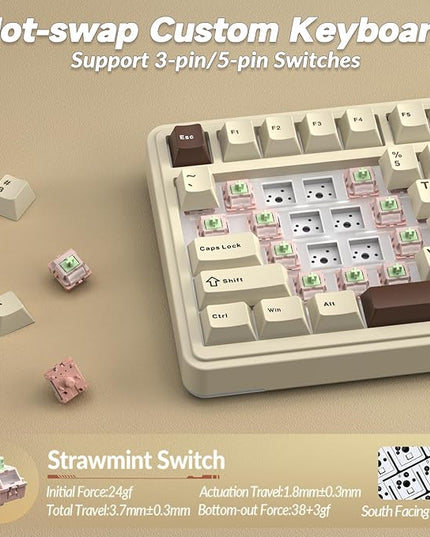 AULA S75 PRO Wireless Mechanical Keyboard with Screen&Knob, 75% Hot Swappable Gaming Keyboard with Pre-lubed Switches, RGB Backlit, PBT Keycaps, Creamy Sounding Computer Keyboards