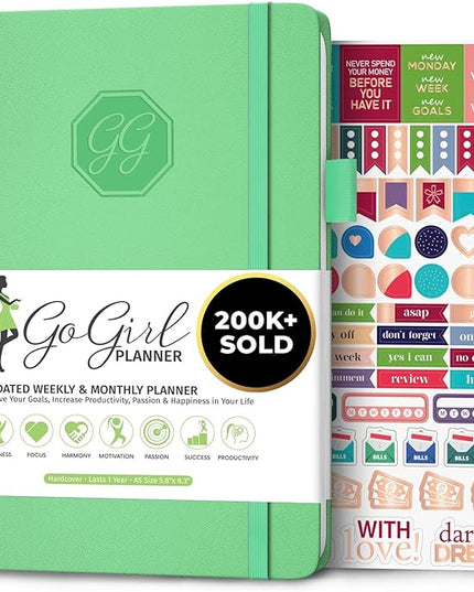 GoGirl Planner and Organizer for Women – A5 Size Weekly Planner, Goals Journal & Agenda to Improve Time Management, Productivity & Live Happier. Undated – Start Anytime, Lasts 1 Year – Mint Green