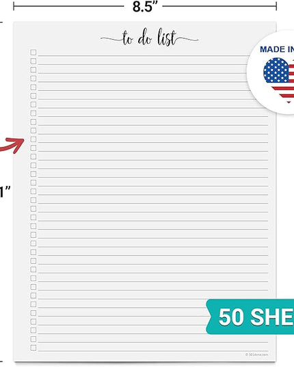 321Done To Do List Notepad for Planner Refill Pages – Made in USA - 50 Sheets (8.5x11) To-Do's Tear Off, Planning Memo Pad, Checklist Notes Left Hole Punch - Simple College-Ruled, Large Letter