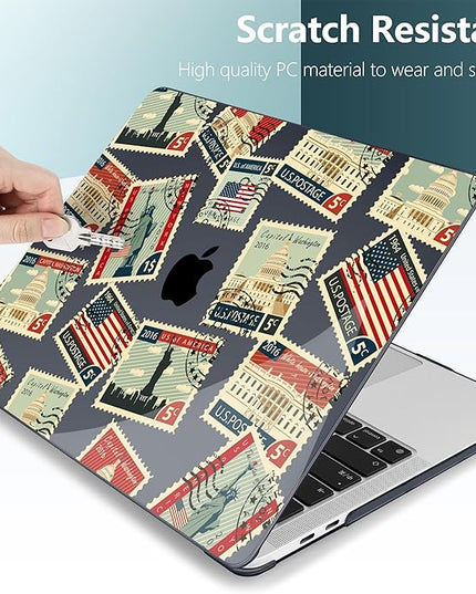 DONGKE Compatible with MacBook Pro 13 inch Case 2024 2023-2020 Release A2338 M2/M1 A2251 A2289 with Retina Display & Touch ID, Plastic Hard Shell & Keyboard Cover & Screen Film - Classic Stamps