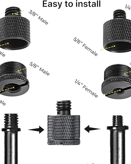 IXTECH Mic Stand Adapter Set 8 pieces Metal Microphone Stand Screw Thread Adapter 5/8 Female to 3/8 Male 3/8 Female to 5/8 Male 5/8 Female to 1/4 Male 1/4 Female to 5/8 Male Tripod Adapter