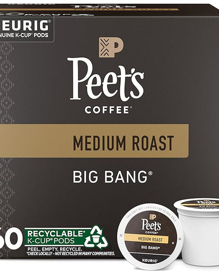Peet's Coffee, Medium Roast Keurig K-Cup Pods, 100% Arabica Coffee - Big Bang 60 Count (6 Boxes of 10 K-Cup Pods)