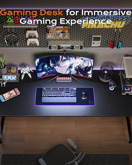 PRAISUN 54 X 24 Inch Computer Desk with Deeper Desktop, Gaming Office Writing Work Desk for Home Office, Study, Bedroom, Work from Home, Metal Frame, Black