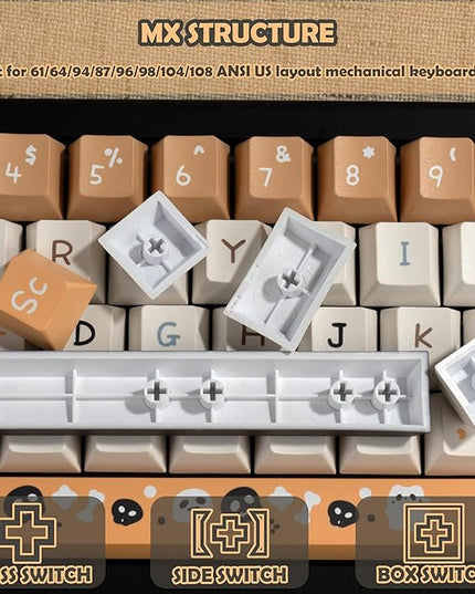 Orange and Black Key Caps - Cute Cherry Profile PBT Keycap, Dye Sublimation Halloween Key Caps for Ergonomic Keyboard, 130 Keys