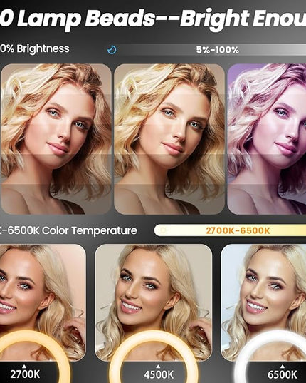 18" Foldable Ring Light with Stand for iPhone ipad Camera, 75" Tripod with Wheels 38W 6500K LED Display/Remote/2 USB Ports Large Big Ringlight Rolling for YouTube Facebook TikTok Live Video Recording