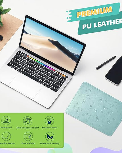PU Leather Mouse Pad with Stitched Edge Micro-Fiber Base - Non-Slip Waterproof, 8x11Inch (Light Blue)