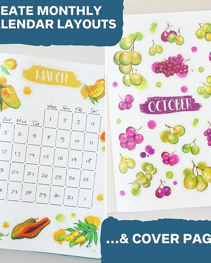 Monthly Calendar Planner Stickers - 12 Transparent Sticker Sheets with Beautiful Fruit Illustrations, Undated Calendar Stickers, Supplies for Planners or Bullet Journals