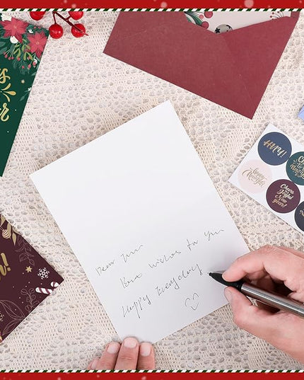Thboxes New Year Cards with Envelopes, 36 Pack 4x6in Happy New Year Greeting Cards, Gold Foil Happy Holiday Card with Stickers, Christmas Card, 6 Assorted Design