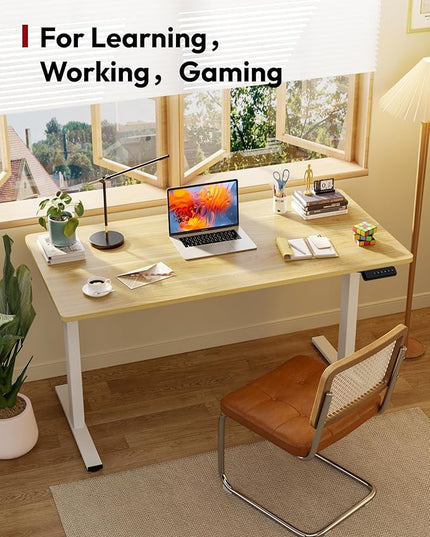 SANODESK Electric Standing Desk 40 x 24 Inches Whole-Piece Desktop Height Adjustable Stand Up Desk w/6-Button Controller Ergonomic Computer Desk for Home Office, White Frame + Natural Tabletop