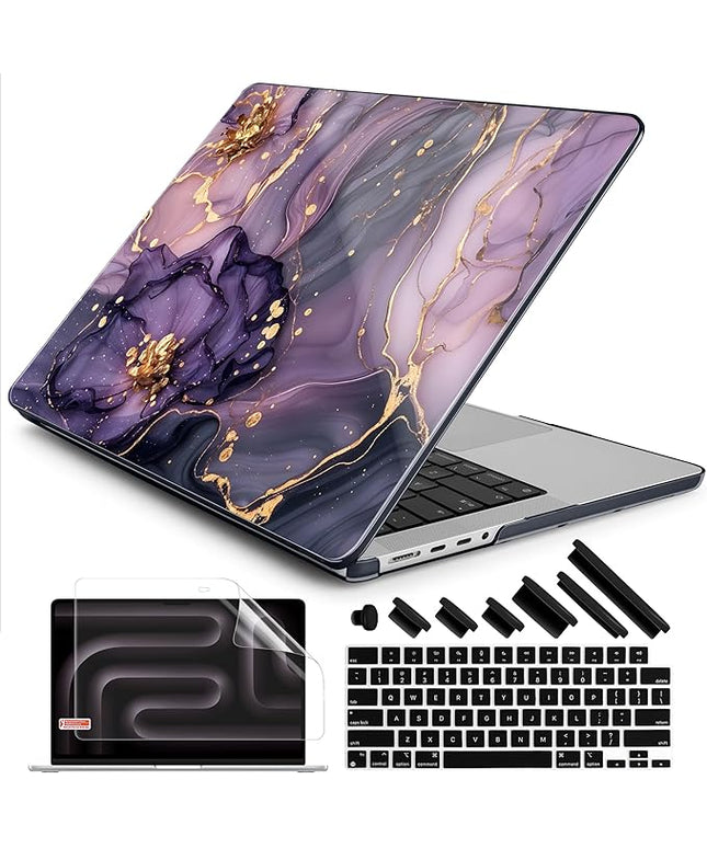DONGKE Case for M5 MacBook Pro 14 inch 2025 2024-2021 M4 M3 M2 M1, Plastic Hard Shell Cover Compatible with A3434 A3112 A3401 A3185 A2992 A2779 A2442, Retina XDR Display & Touch ID, Purple Hydrangea