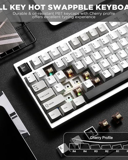 YUNZII AL80 Wireless Mechanical Keyboard,Full Aluminum CNC, Smart LCD Display,Hot Swappable Gasket Mount 75% Layout with Knob,BT/2.4G/USB-C,QMK/VIA Support for Win/Mac (Silver, Cocoa Cream V2 Switch)