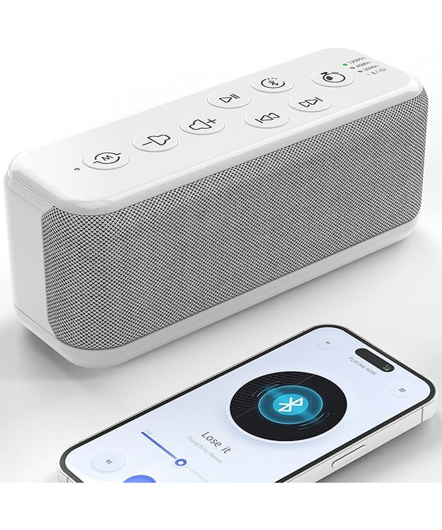 White Noise Sound Machine with 3000mAh Rechargeable Battery - Bluetooth Sleep Sound Machine with 15 Soothing Sounds, Auto-Off Timer & Headphone Jack, Portable Sound Machine for Adults, Baby & Home Use